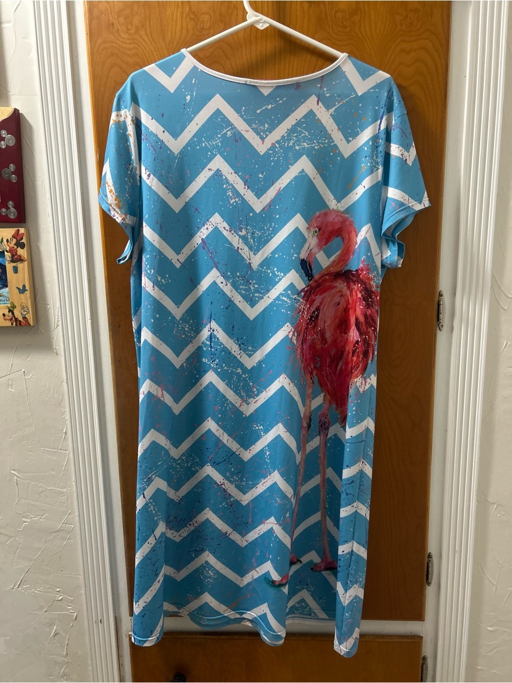 Leoma Lovegrove Blue Chevron Flamingo Casual Women's Dress - Picture 3 of 5